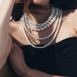 ZARA Women's Faux Pearl Necklaces(Silver, One Size)